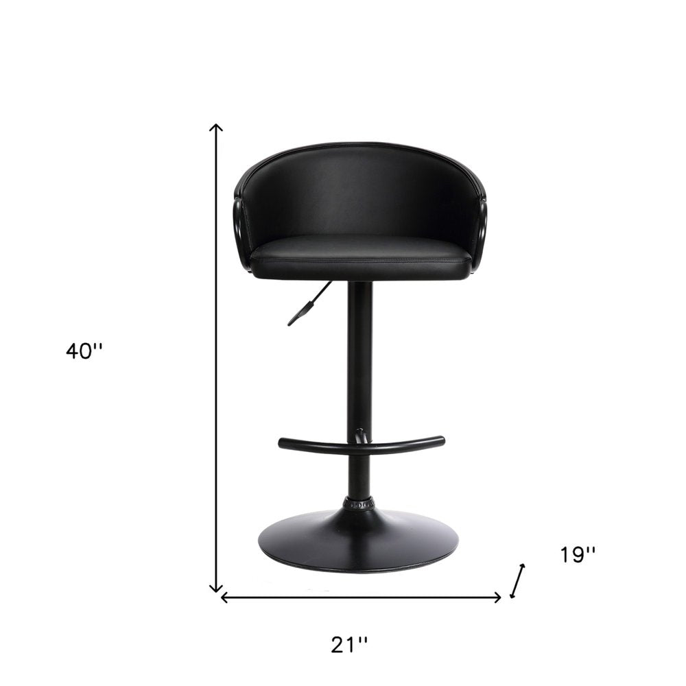 Black Faux Leather And Fabric And Iron Low Back Adjustable Height Swivel Bar Chair