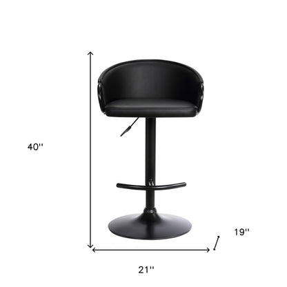 Black Faux Leather And Fabric And Iron Low Back Adjustable Height Swivel Bar Chair