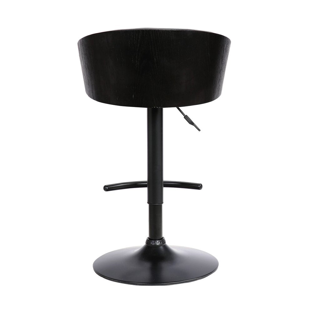 Black Faux Leather And Fabric And Iron Low Back Adjustable Height Swivel Bar Chair