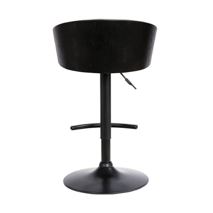 Black Faux Leather And Fabric And Iron Low Back Adjustable Height Swivel Bar Chair