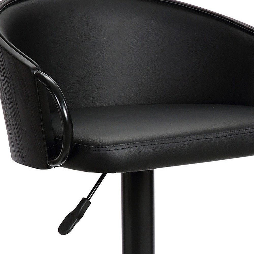 Black Faux Leather And Fabric And Iron Low Back Adjustable Height Swivel Bar Chair
