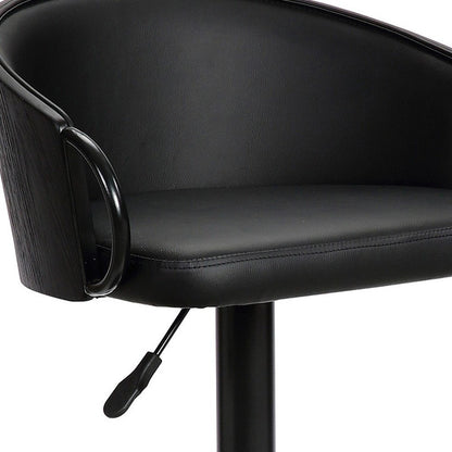Black Faux Leather And Fabric And Iron Low Back Adjustable Height Swivel Bar Chair