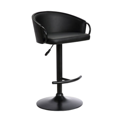 Black Faux Leather And Fabric And Iron Low Back Adjustable Height Swivel Bar Chair