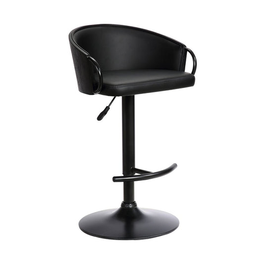 Black Faux Leather And Fabric And Iron Low Back Adjustable Height Swivel Bar Chair