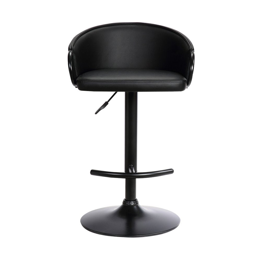 Black Faux Leather And Fabric And Iron Low Back Adjustable Height Swivel Bar Chair