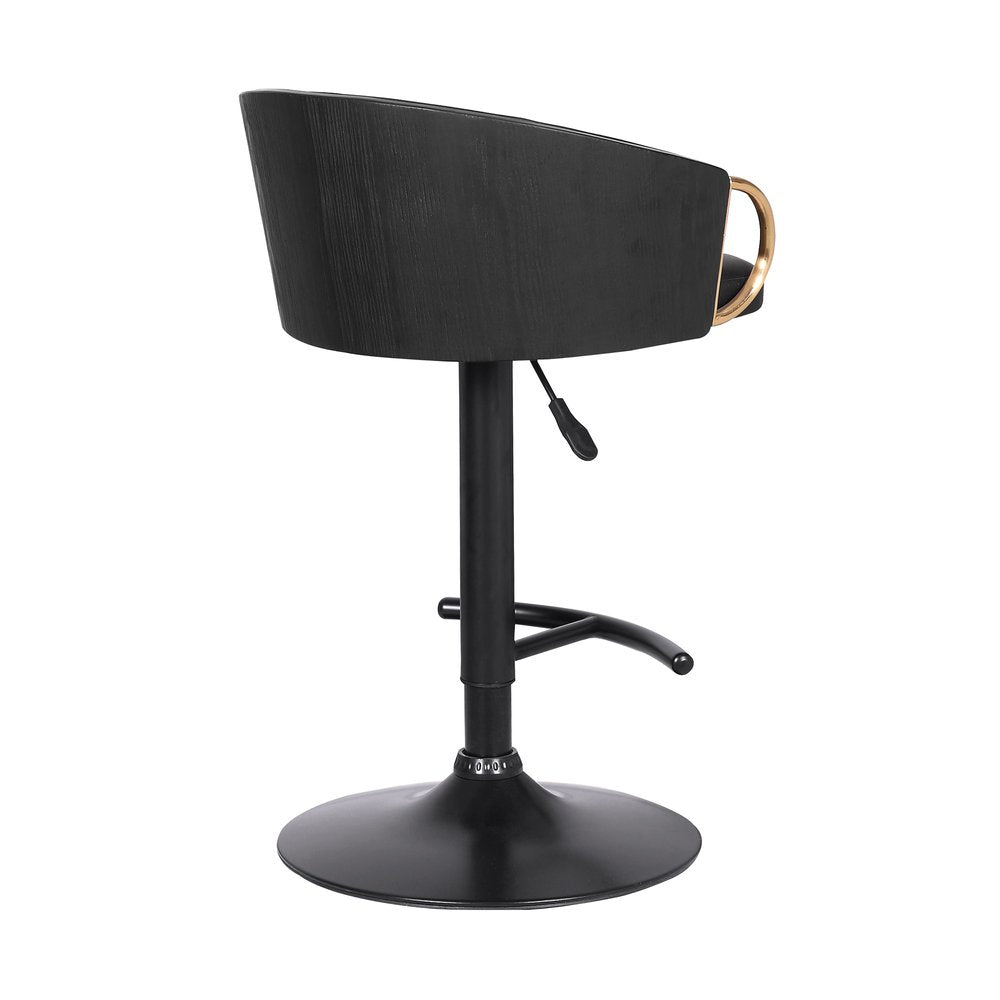 Black Fabric And Iron Low Back Adjustable Height Swivel Bar Chair