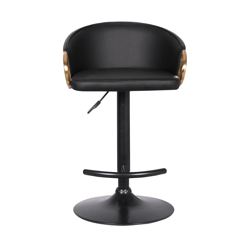 Black Fabric And Iron Low Back Adjustable Height Swivel Bar Chair