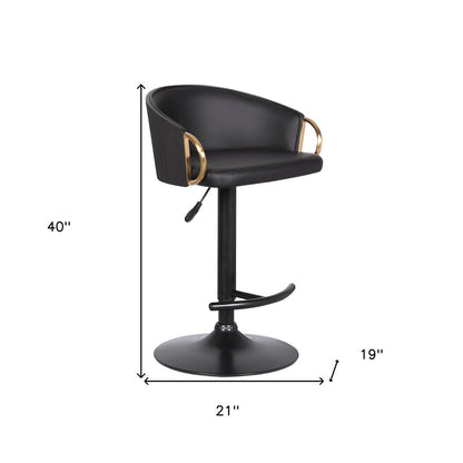 Black Fabric And Iron Low Back Adjustable Height Swivel Bar Chair