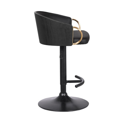 Black Fabric And Iron Low Back Adjustable Height Swivel Bar Chair