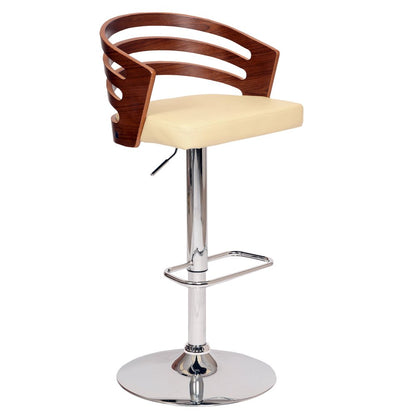 Cream And Silver Fabric And Iron Low Back Adjustable Height Swivel Bar Chair