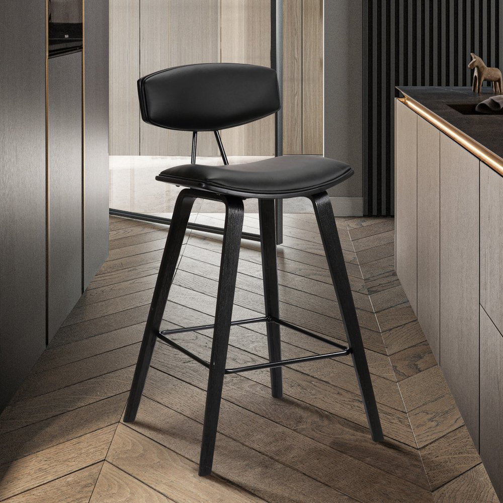 26" Black Fabric And Iron Low Back Counter Height Bar Chair