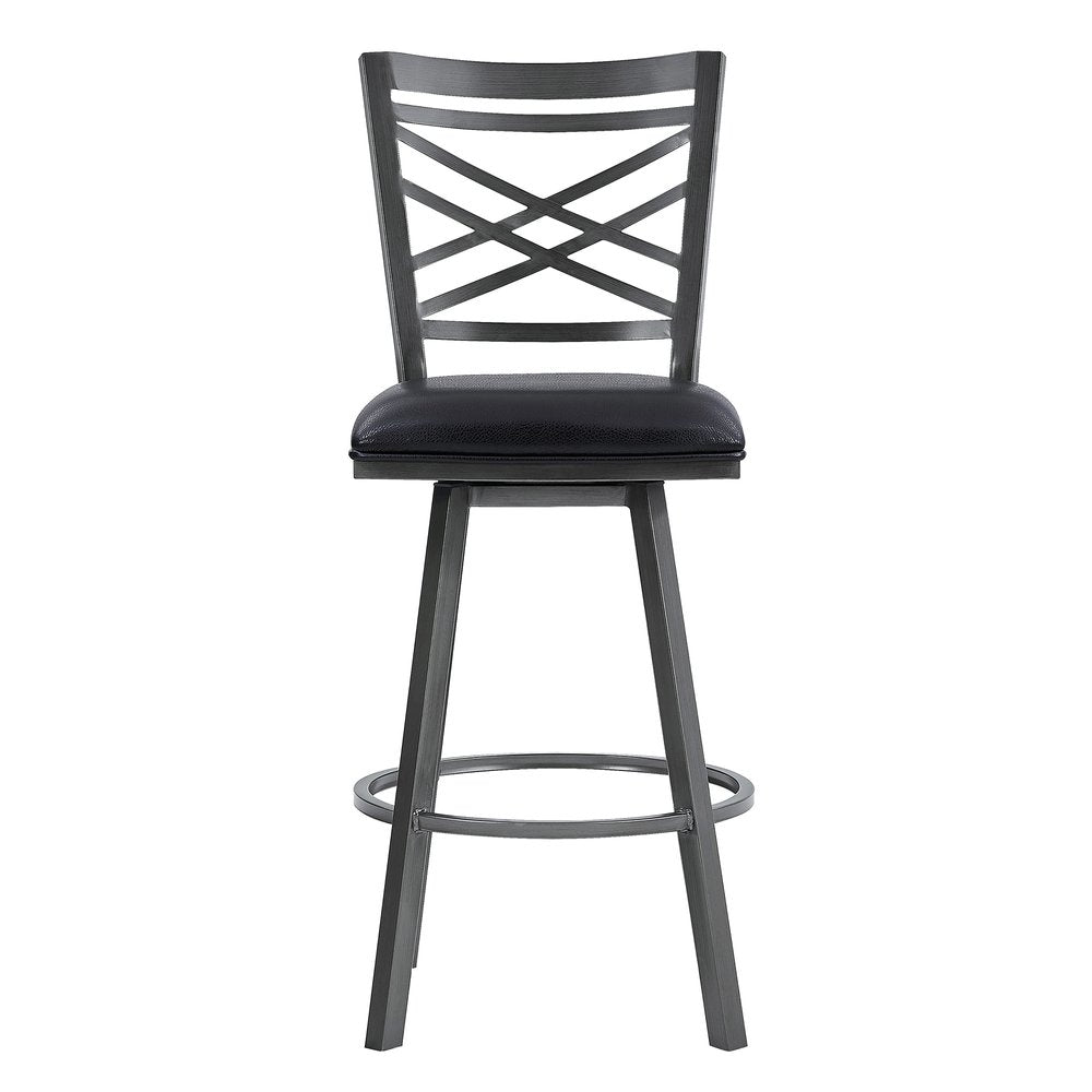 26" Black Fabric And Iron Counter Height Bar Chair