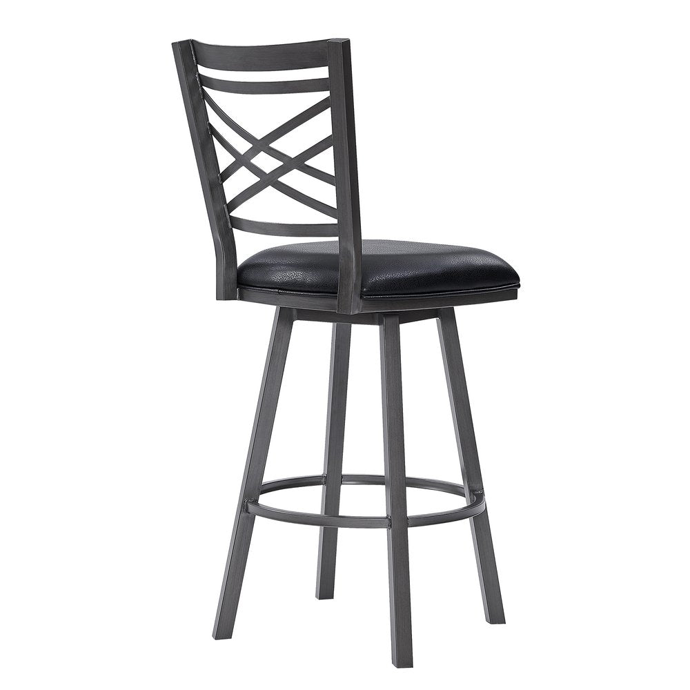 26" Black Fabric And Iron Counter Height Bar Chair