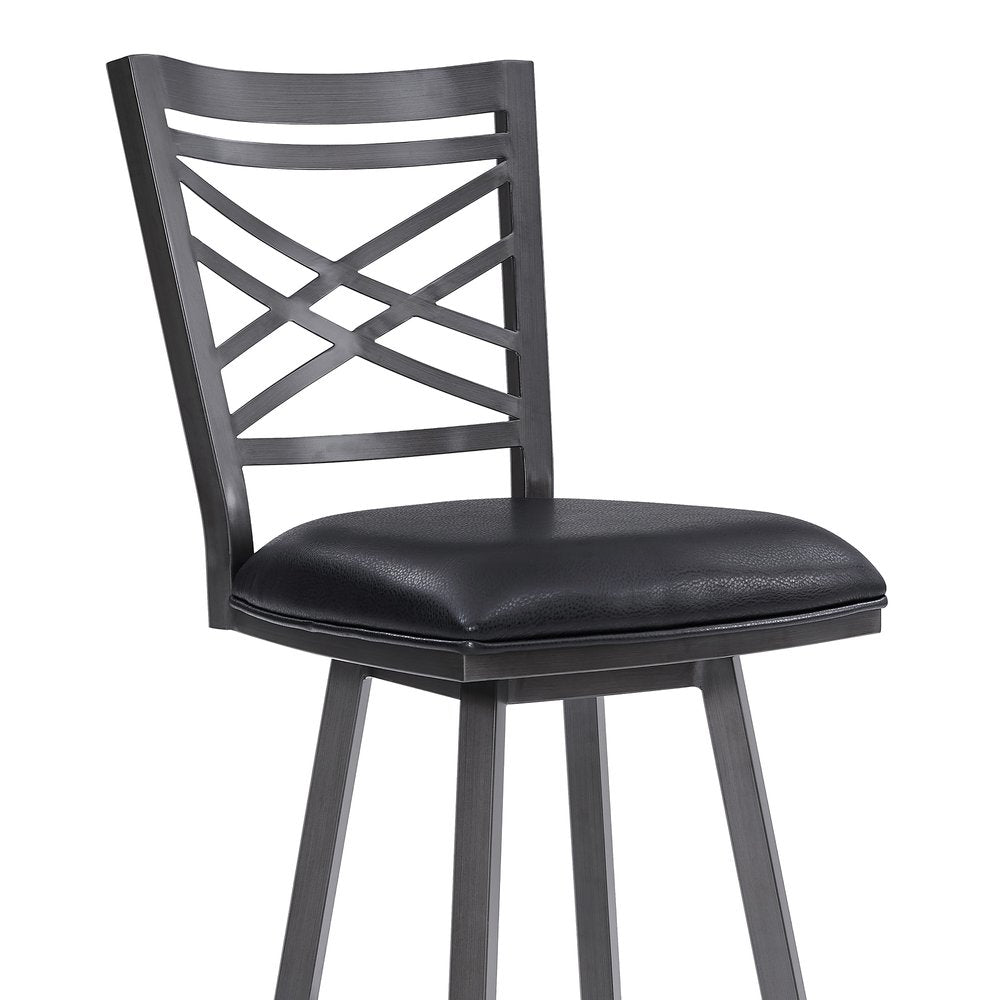 26" Black Fabric And Iron Counter Height Bar Chair