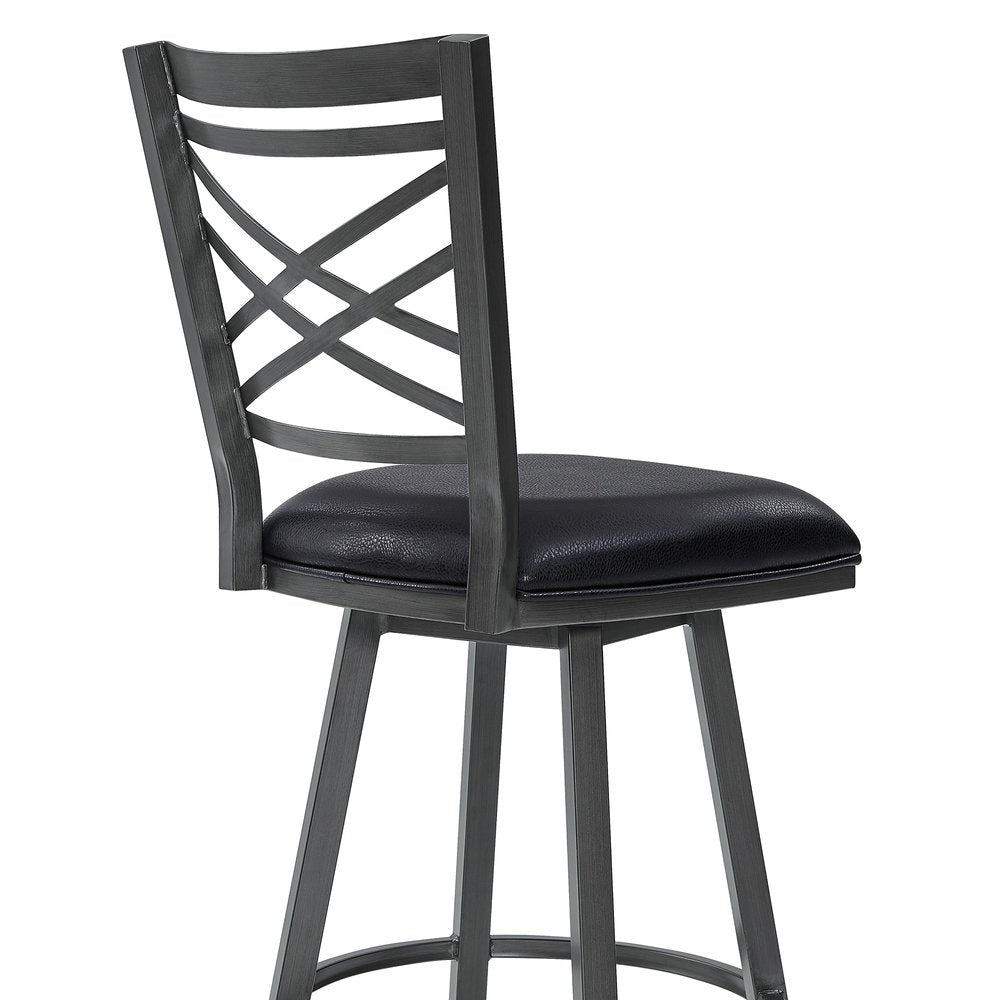 26" Black Fabric And Iron Counter Height Bar Chair