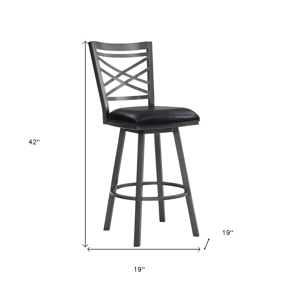 26" Black Fabric And Iron Counter Height Bar Chair