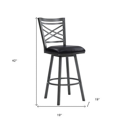 26" Black Fabric And Iron Counter Height Bar Chair