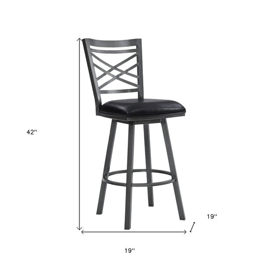 26" Black Fabric And Iron Counter Height Bar Chair