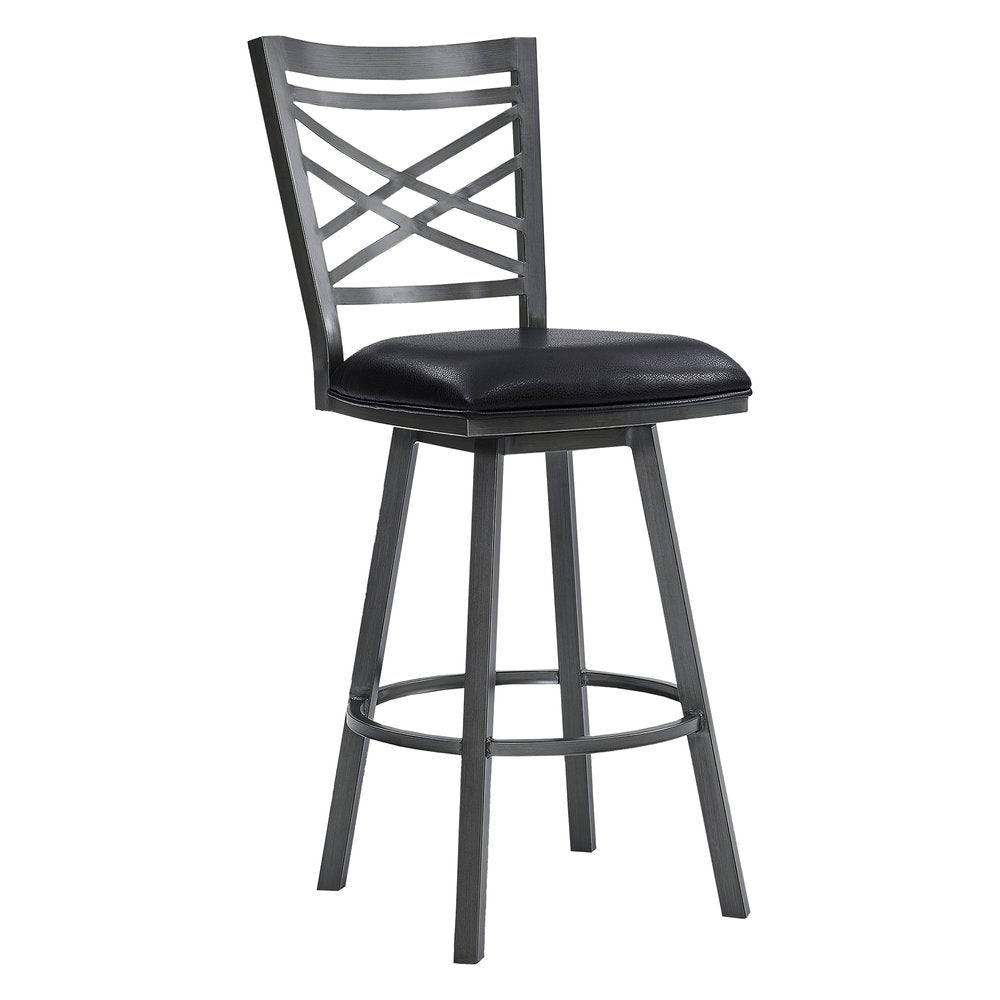 26" Black Fabric And Iron Counter Height Bar Chair