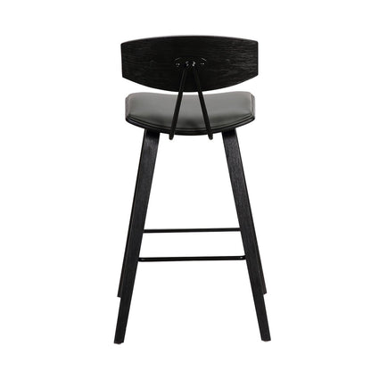 26" Gray And Black Faux Leather And Iron Low Back Counter Height Bar Chair