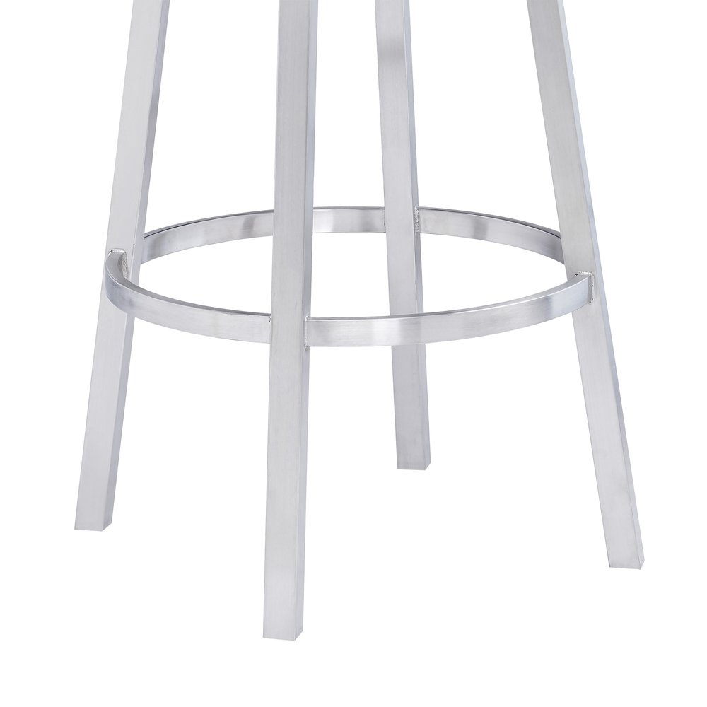 30" Gray And Silver Faux Leather And Faux Leather And Iron Low Back Bar Height Swivel Bar Chair