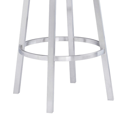 30" Gray And Silver Faux Leather And Faux Leather And Iron Low Back Bar Height Swivel Bar Chair