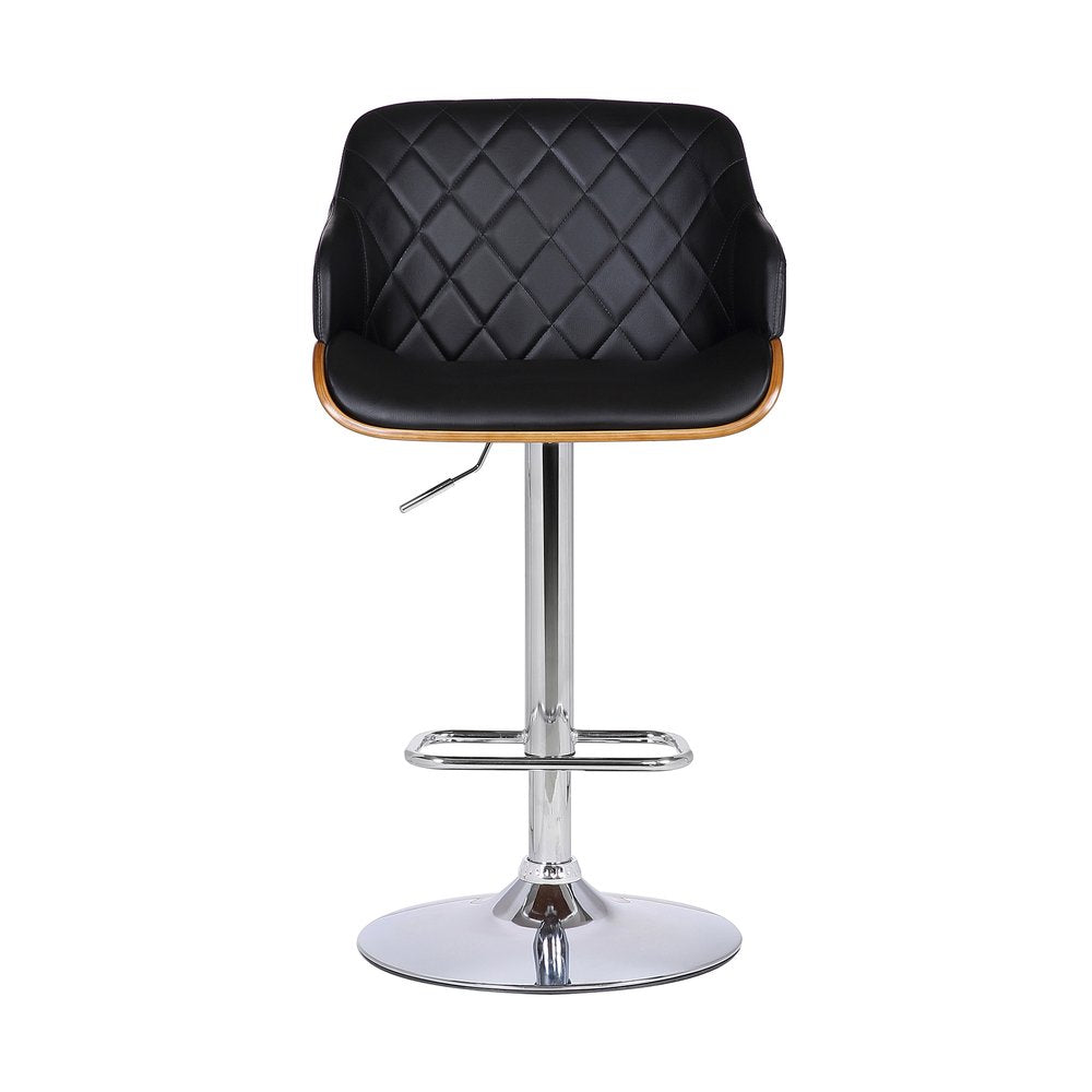 Black And Silver Faux Leather And Fabric And Iron Low Back Adjustable Height Swivel Bar Chair