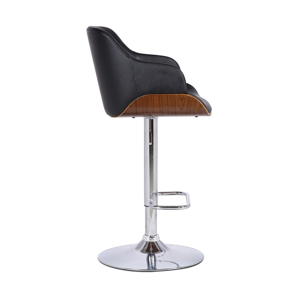 Black And Silver Faux Leather And Fabric And Iron Low Back Adjustable Height Swivel Bar Chair