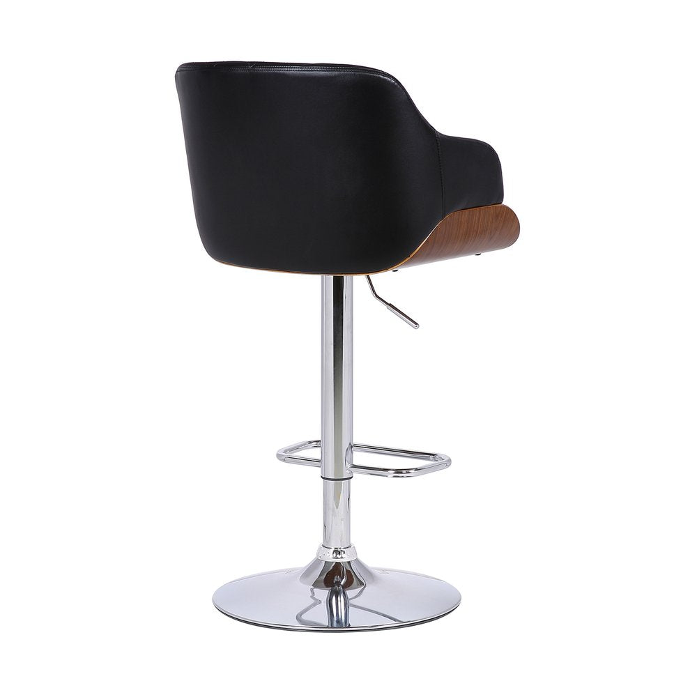 Black And Silver Faux Leather And Fabric And Iron Low Back Adjustable Height Swivel Bar Chair