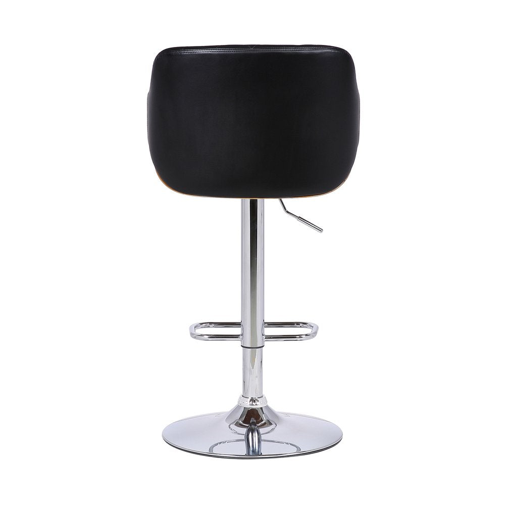 Black And Silver Faux Leather And Fabric And Iron Low Back Adjustable Height Swivel Bar Chair