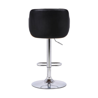 Black And Silver Faux Leather And Fabric And Iron Low Back Adjustable Height Swivel Bar Chair