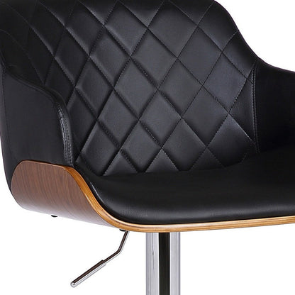 Black And Silver Faux Leather And Fabric And Iron Low Back Adjustable Height Swivel Bar Chair