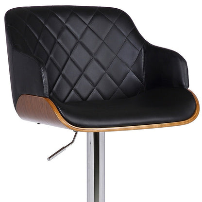 Black And Silver Faux Leather And Fabric And Iron Low Back Adjustable Height Swivel Bar Chair
