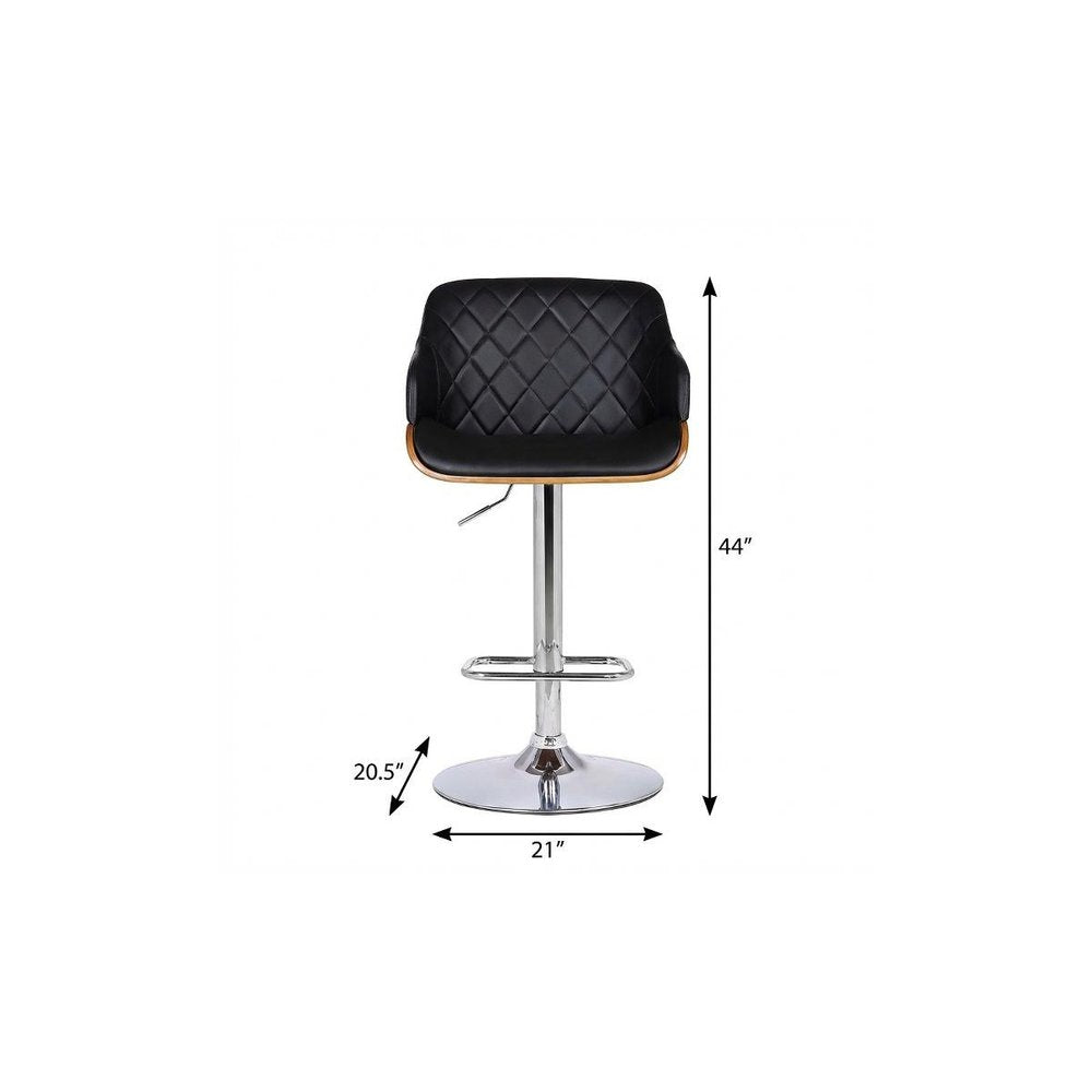 Black And Silver Faux Leather And Fabric And Iron Low Back Adjustable Height Swivel Bar Chair