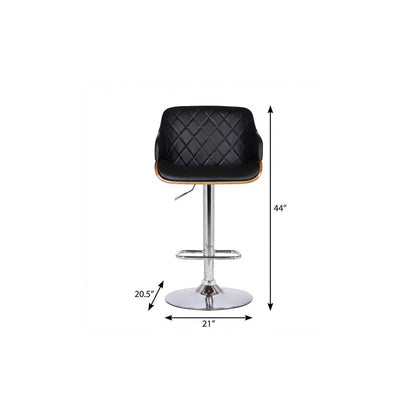Black And Silver Faux Leather And Fabric And Iron Low Back Adjustable Height Swivel Bar Chair