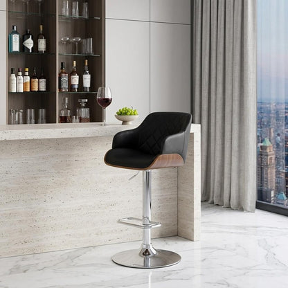 Black And Silver Faux Leather And Fabric And Iron Low Back Adjustable Height Swivel Bar Chair