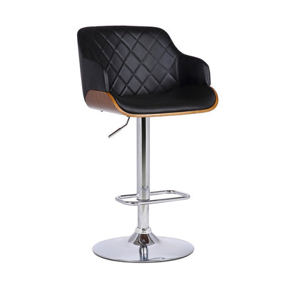 Black And Silver Faux Leather And Fabric And Iron Low Back Adjustable Height Swivel Bar Chair