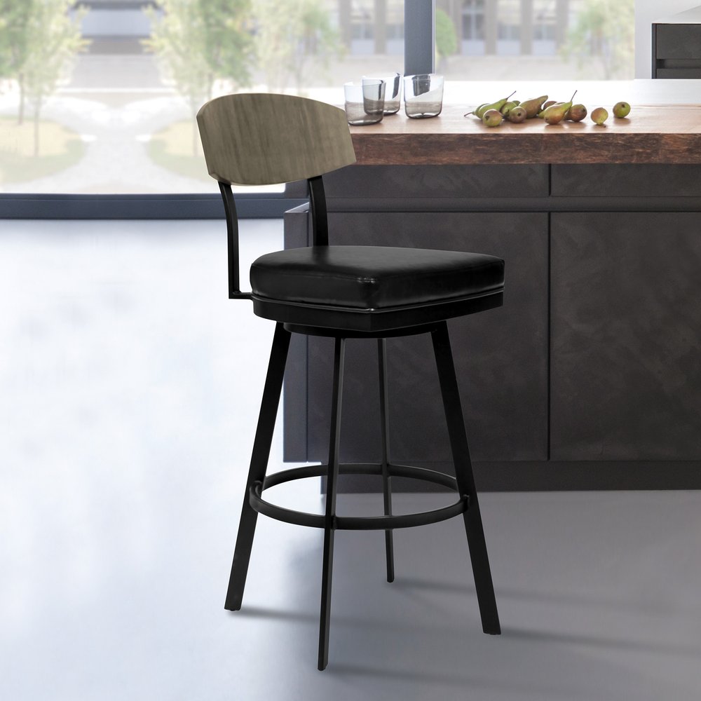 26" Black Fabric And Iron Counter Height Bar Chair
