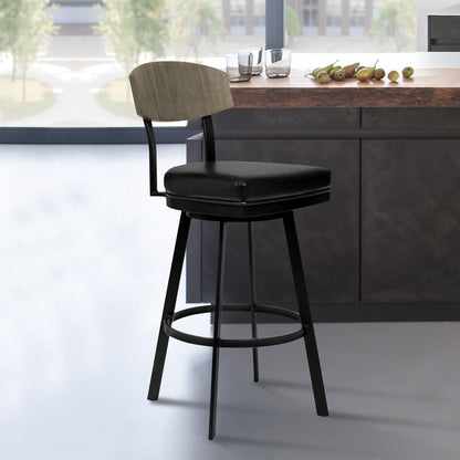 26" Black Fabric And Iron Counter Height Bar Chair