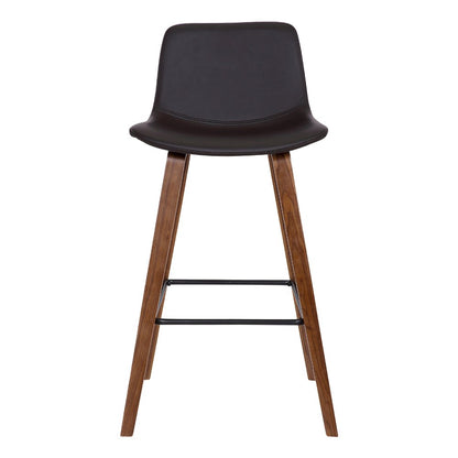 26" Brown Faux Leather And Fabric And Solid Wood Low Back Counter Height Bar Chair
