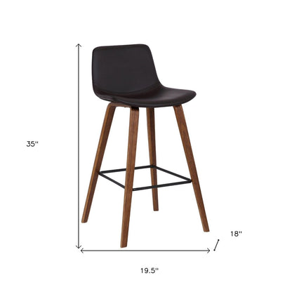 26" Brown Faux Leather And Fabric And Solid Wood Low Back Counter Height Bar Chair