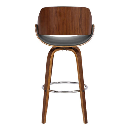 26" Gray And Brown Faux Leather And Fabric And Iron Low Back Counter Height Swivel Bar Chair