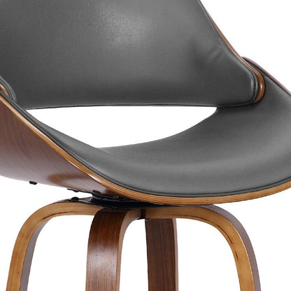 26" Gray And Brown Faux Leather And Fabric And Iron Low Back Counter Height Swivel Bar Chair