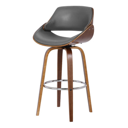 26" Gray And Brown Faux Leather And Fabric And Iron Low Back Counter Height Swivel Bar Chair