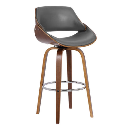26" Gray And Brown Faux Leather And Fabric And Iron Low Back Counter Height Swivel Bar Chair