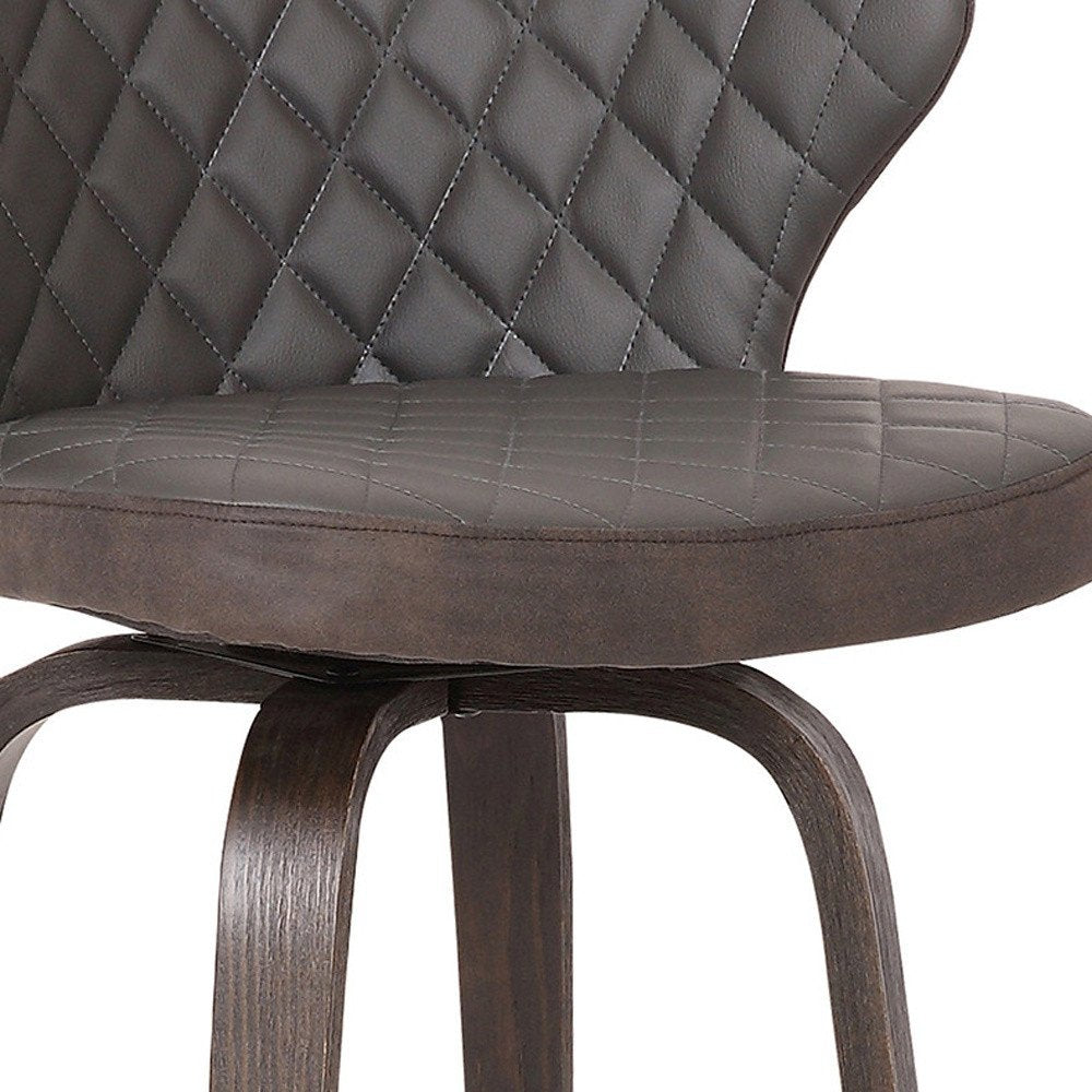 26" Brown Faux Leather And Fabric And Iron Low Back Counter Height Swivel Bar Chair