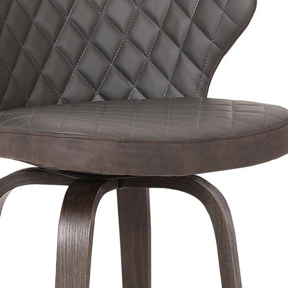 26" Brown Faux Leather And Fabric And Iron Low Back Counter Height Swivel Bar Chair
