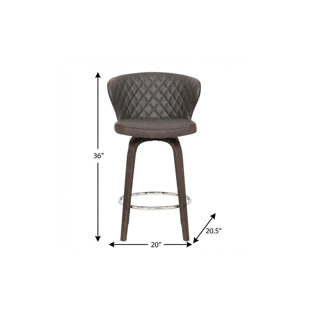 26" Brown Faux Leather And Fabric And Iron Low Back Counter Height Swivel Bar Chair
