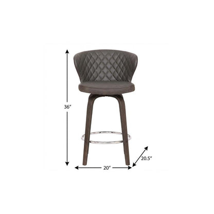 26" Brown Faux Leather And Fabric And Iron Low Back Counter Height Swivel Bar Chair