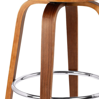 25" Cream And Brown Fabric And Iron Backless Counter Height Swivel Bar Chair